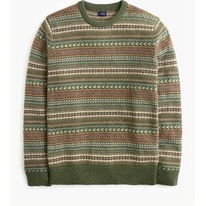 J.Crew Mens Fair Isle Crewneck Sweater Olive Green Brown C0387 Size S NEW